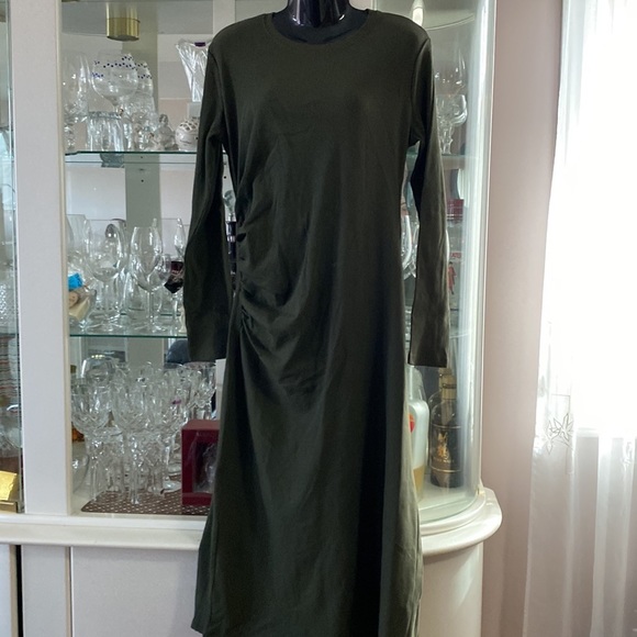 zara RUCHED DRESS KHAKI GREEN SZ L - Picture 9 of 14
